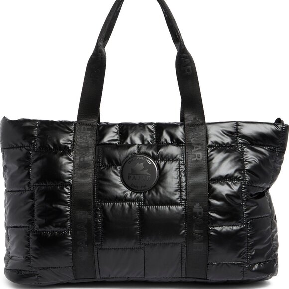 PAJAR Shopper Tote Black Quilted Nylon Straps NWT Large...